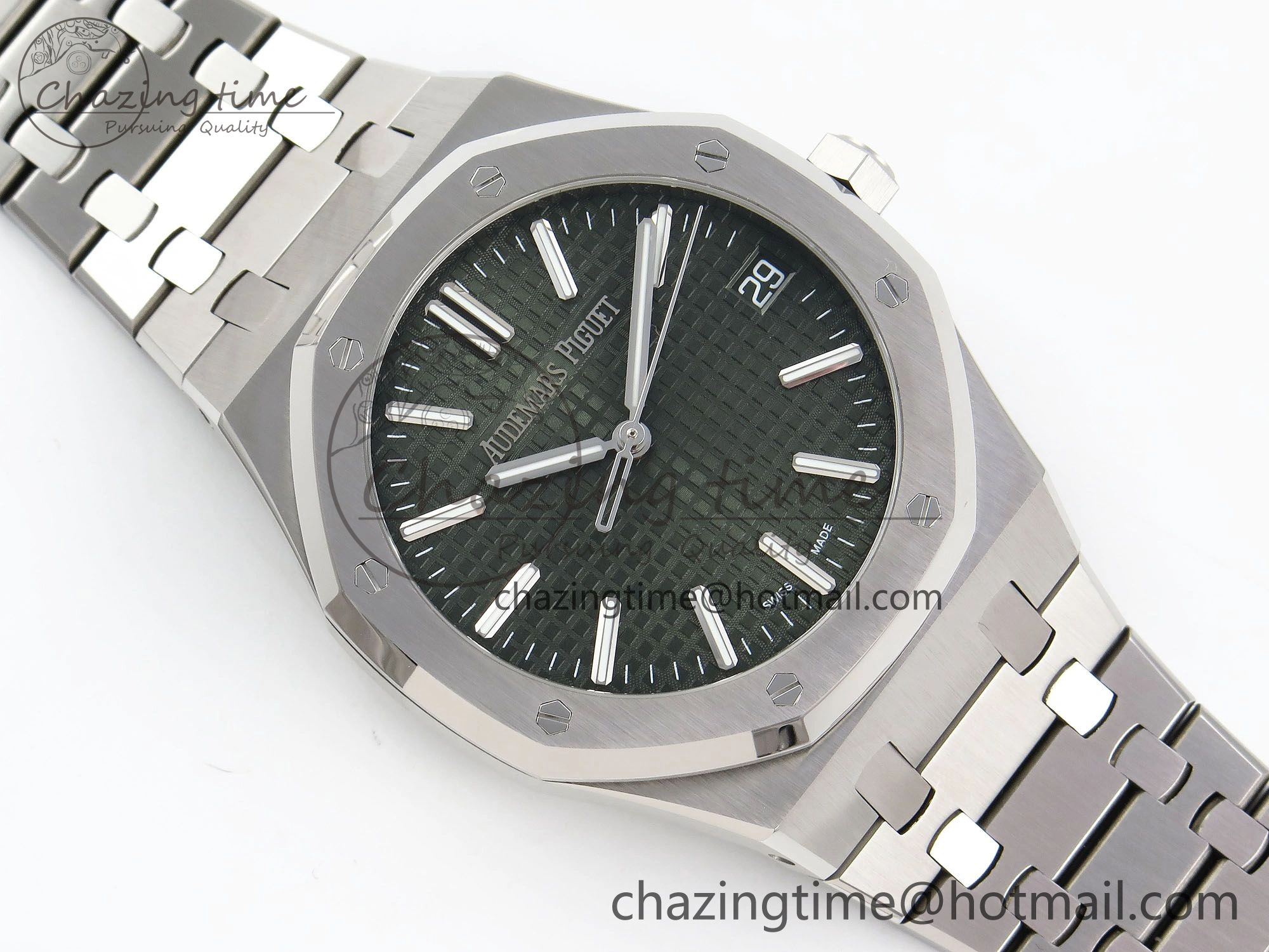 Royal Oak 41mm 15500 SS APSF 1:1 Best Edition Green Textured Dial on SS Bracelet SA4302 Super Clone