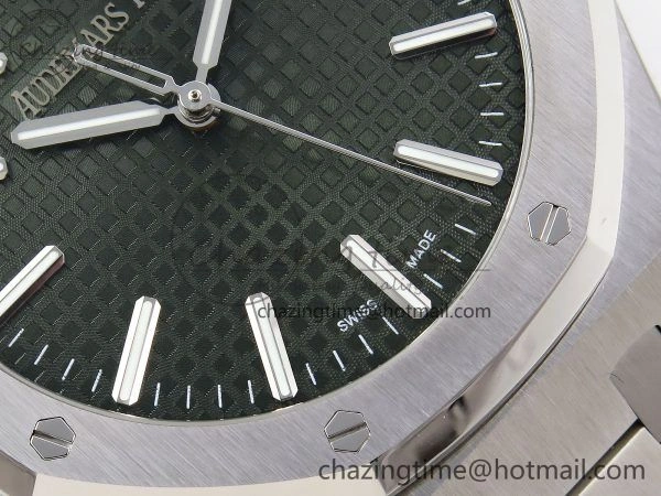 Royal Oak 41mm 15500 SS APSF 1:1 Best Edition Green Textured Dial on SS Bracelet SA4302 Super Clone