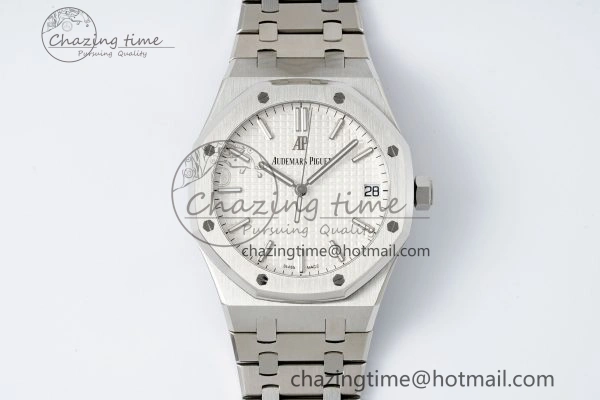 Royal Oak 41mm 15500 SS APSF 1:1 Best Edition White Textured Dial on SS Bracelet A4302 Super Clone