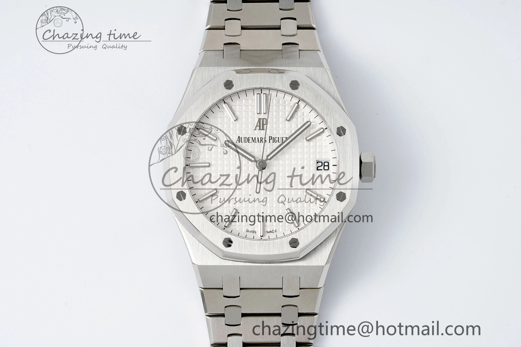 Royal Oak 41mm 15500 SS APSF 1:1 Best Edition White Textured Dial on SS Bracelet A4302 Super Clone