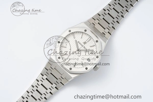 Royal Oak 41mm 15500 SS APSF 1:1 Best Edition White Textured Dial on SS Bracelet A4302 Super Clone