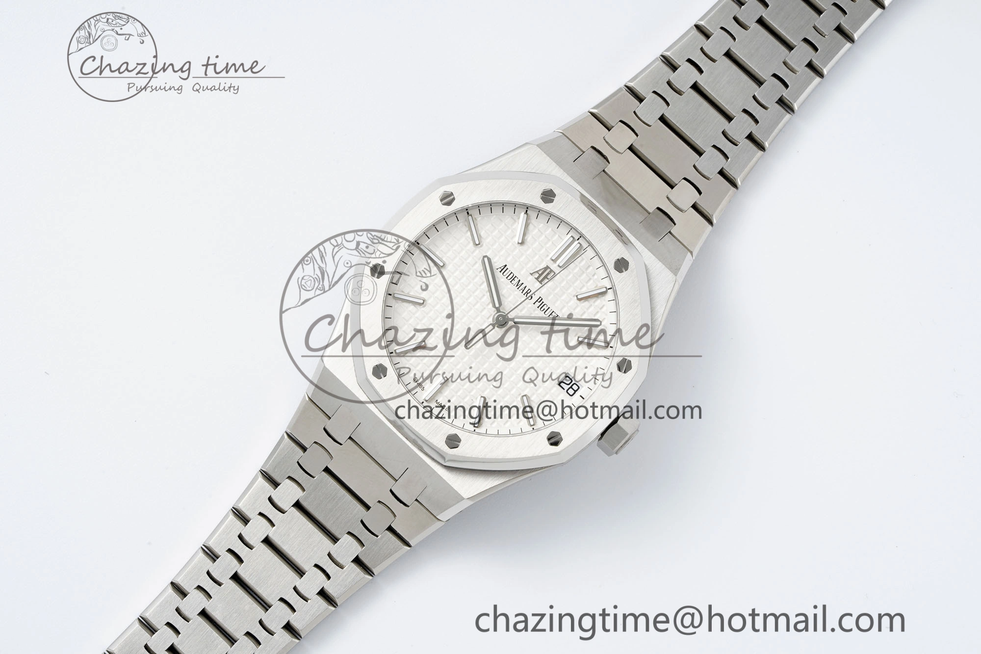 Royal Oak 41mm 15500 SS APSF 1:1 Best Edition White Textured Dial on SS Bracelet A4302 Super Clone