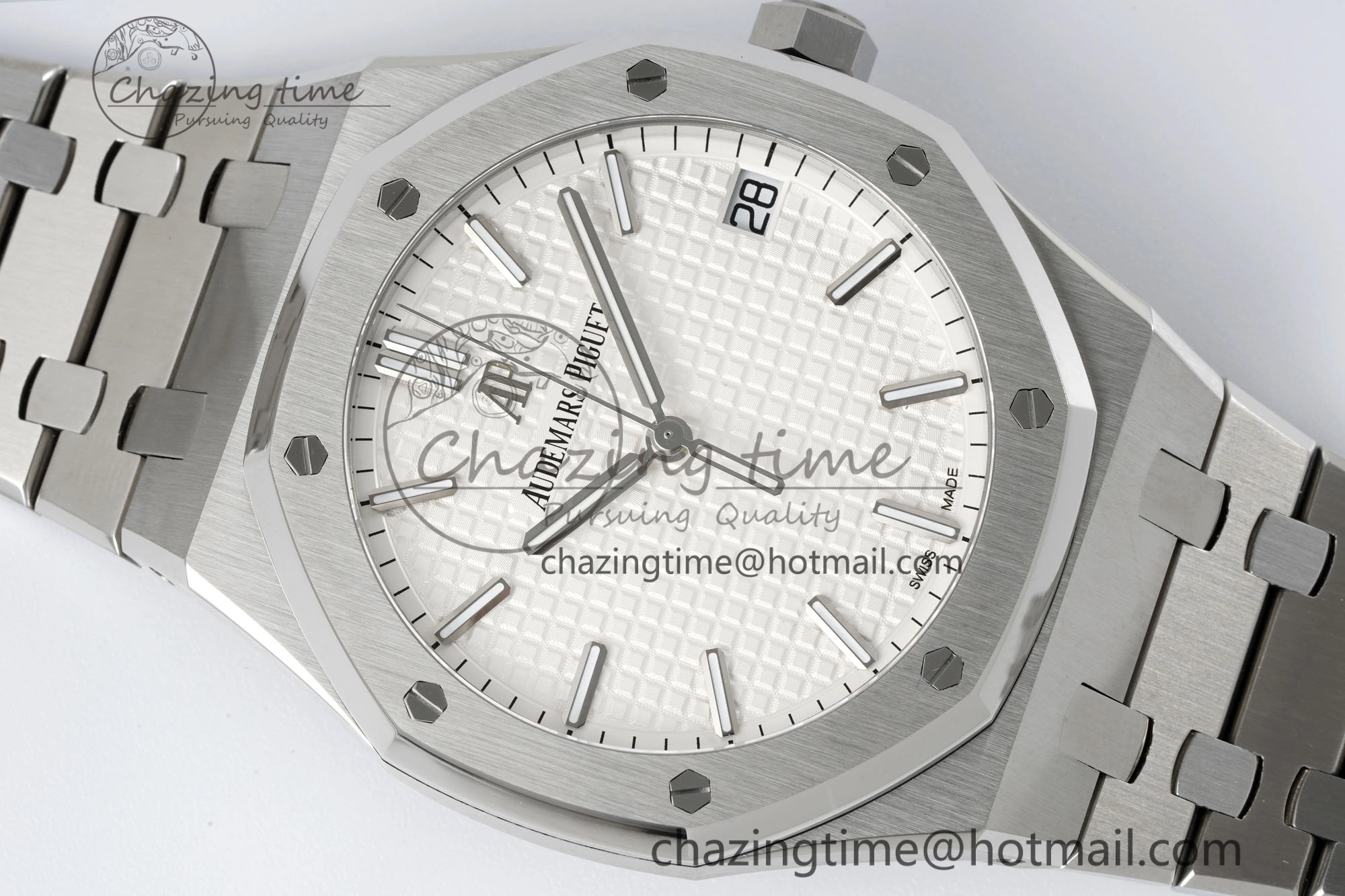 Royal Oak 41mm 15500 SS APSF 1:1 Best Edition White Textured Dial on SS Bracelet A4302 Super Clone