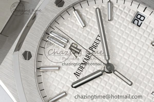 Royal Oak 41mm 15500 SS APSF 1:1 Best Edition White Textured Dial on SS Bracelet A4302 Super Clone