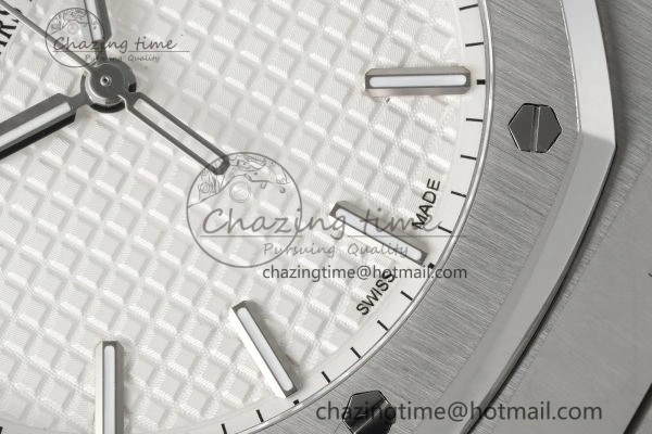 Royal Oak 41mm 15500 SS APSF 1:1 Best Edition White Textured Dial on SS Bracelet A4302 Super Clone