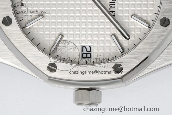 Royal Oak 41mm 15500 SS APSF 1:1 Best Edition White Textured Dial on SS Bracelet A4302 Super Clone