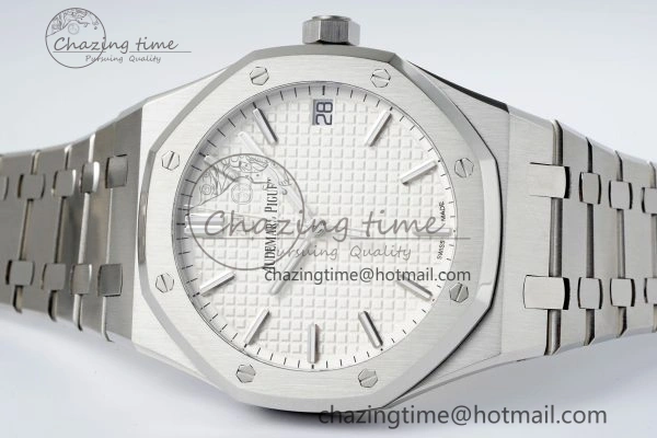 Royal Oak 41mm 15500 SS APSF 1:1 Best Edition White Textured Dial on SS Bracelet A4302 Super Clone