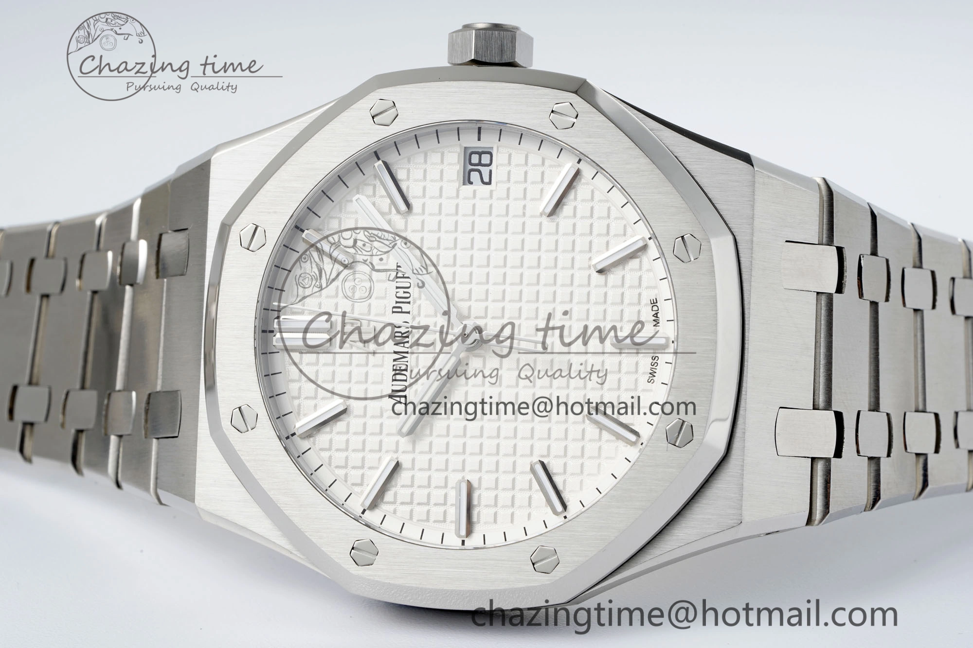 Royal Oak 41mm 15500 SS APSF 1:1 Best Edition White Textured Dial on SS Bracelet A4302 Super Clone