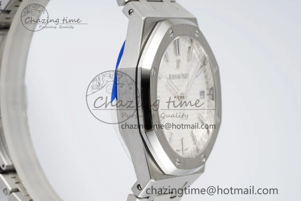 Royal Oak 41mm 15500 SS APSF 1:1 Best Edition White Textured Dial on SS Bracelet A4302 Super Clone