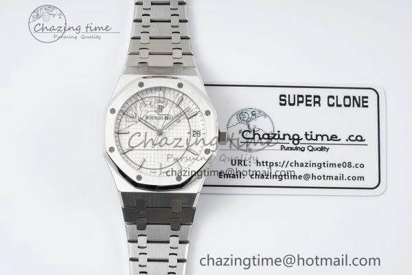 Royal Oak 41mm 15500 SS APSF 1:1 Best Edition White Textured Dial on SS Bracelet A4302 Super Clone
