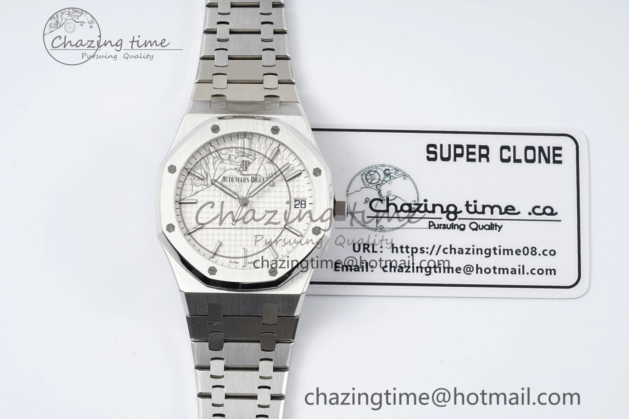 Royal Oak 41mm 15500 SS APSF 1:1 Best Edition White Textured Dial on SS Bracelet A4302 Super Clone