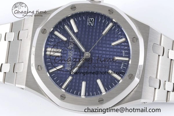 Royal Oak 41mm 15500 SS BF 1:1 Best Edition Blue Textured Dial on SS Bracelet A4302