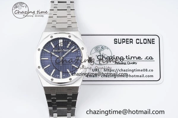Royal Oak 41mm 15500 SS BF 1:1 Best Edition Blue Textured Dial on SS Bracelet A4302