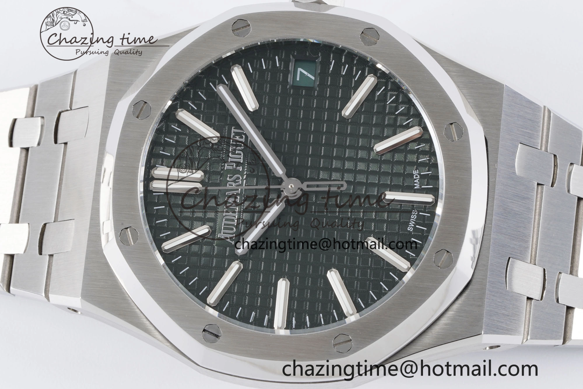 Royal Oak 41mm 15500 SS BF 1:1 Best Edition Green Textured Dial on SS Bracelet A4302