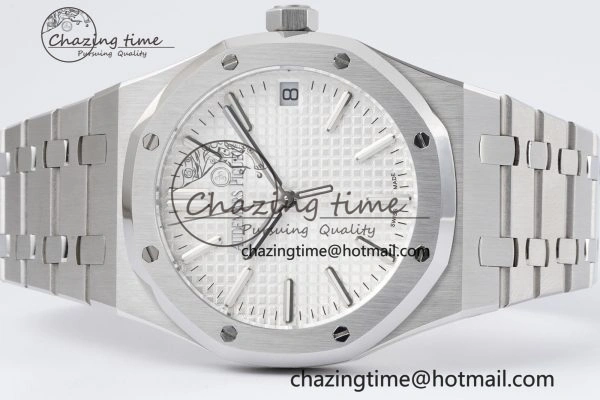 Royal Oak 41mm 15500 SS BF 1:1 Best Edition White Textured Dial on SS Bracelet A4302