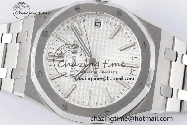 Royal Oak 41mm 15500 SS BF 1:1 Best Edition White Textured Dial on SS Bracelet A4302