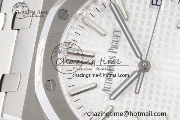 Royal Oak 41mm 15500 SS BF 1:1 Best Edition White Textured Dial on SS Bracelet A4302
