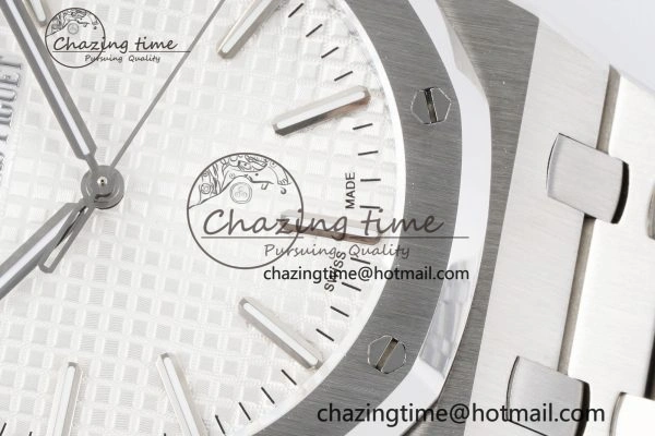 Royal Oak 41mm 15500 SS BF 1:1 Best Edition White Textured Dial on SS Bracelet A4302