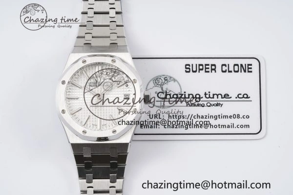 Royal Oak 41mm 15500 SS BF 1:1 Best Edition White Textured Dial on SS Bracelet A4302