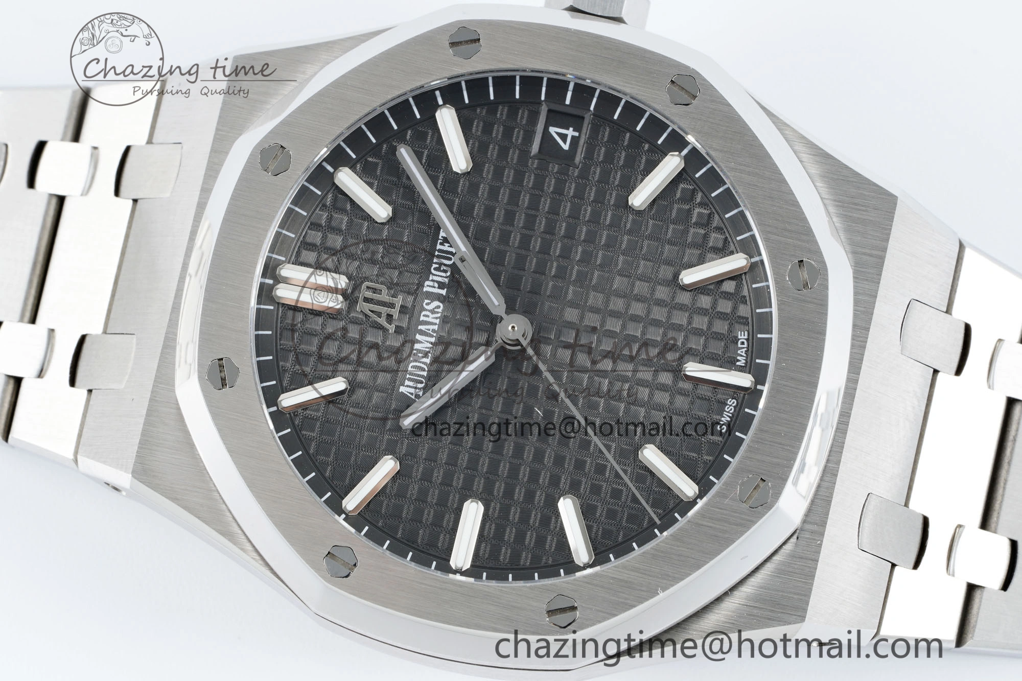 Royal Oak 41mm 15500 SS IPF 1:1 Best Edition Black Textured Dial on SS Bracelet SA4302 Super Clone