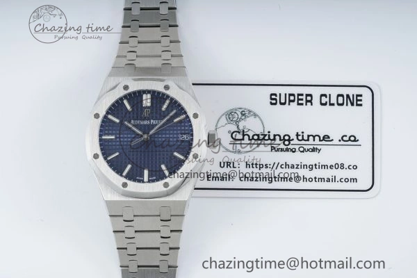 Royal Oak 41mm 15500 SS IPF 1:1 Best Edition Blue Textured Dial on SS Bracelet SA4302 Super Clone