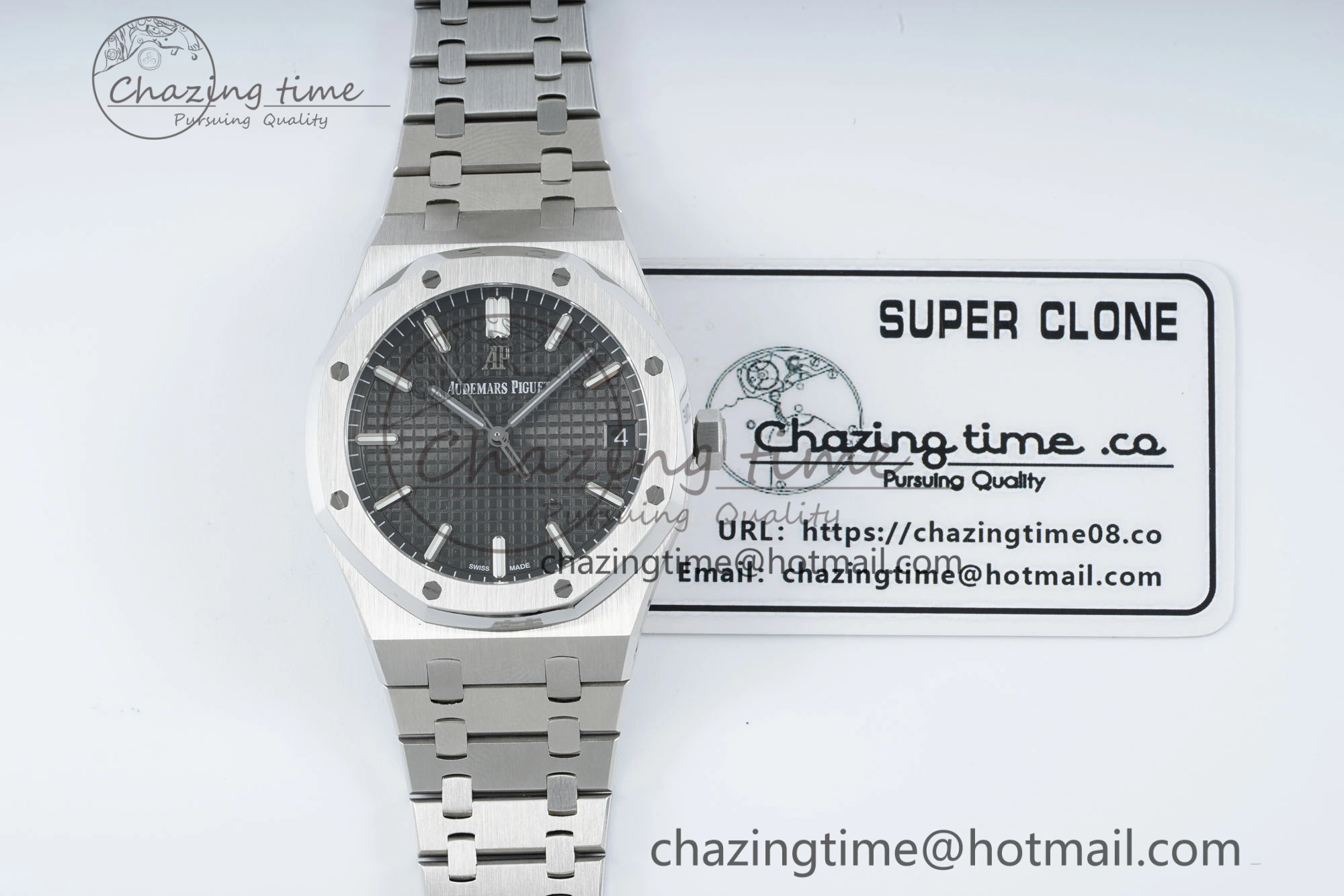 Royal Oak 41mm 15500 SS IPF 1:1 Best Edition Gray Textured Dial on SS Bracelet SA4302 Super Clone