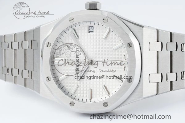 Royal Oak 41mm 15500 SS IPF 1:1 Best Edition White Textured Dial on SS Bracelet SA4302 Super Clone