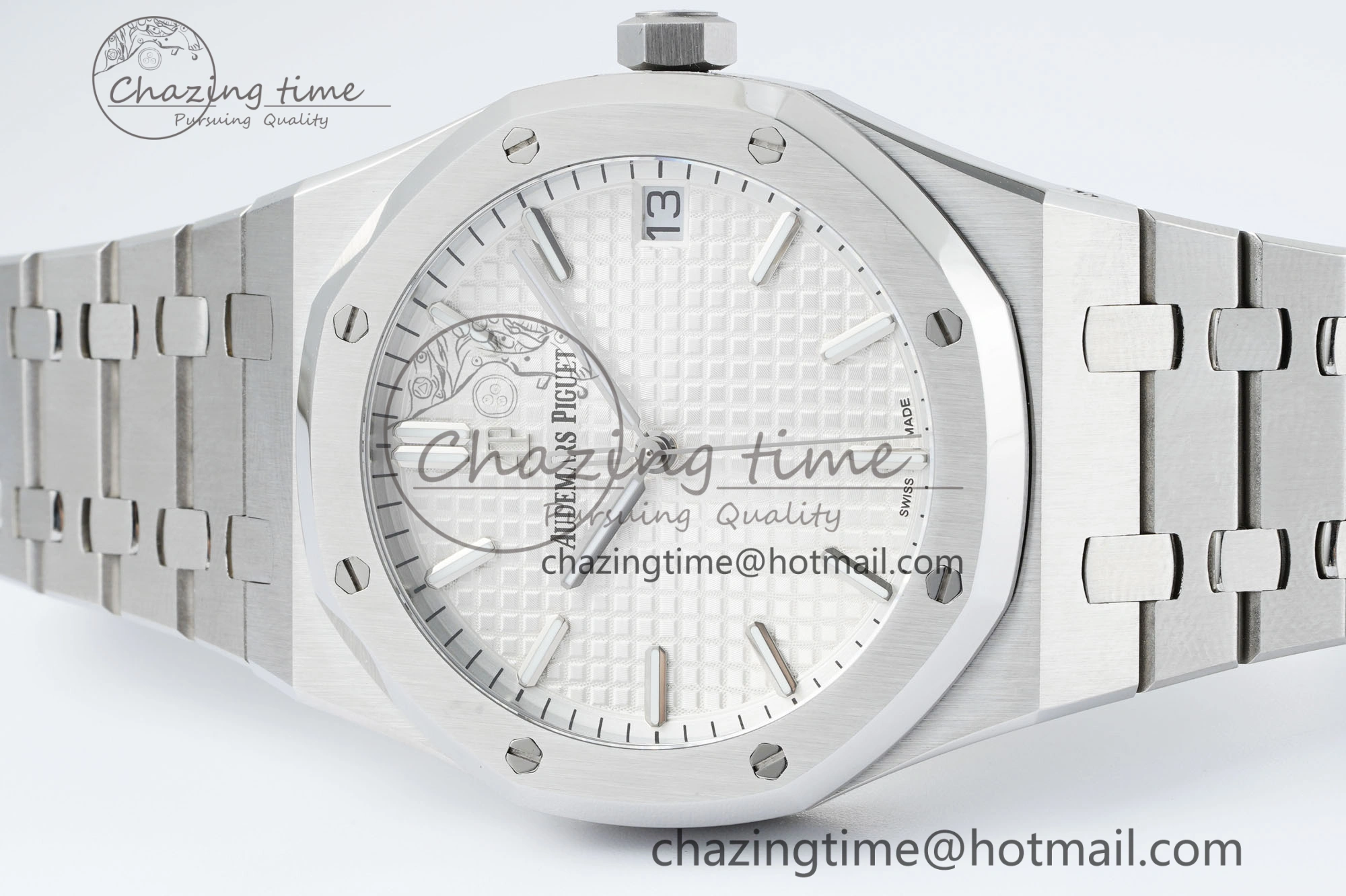 Royal Oak 41mm 15500 SS IPF 1:1 Best Edition White Textured Dial on SS Bracelet SA4302 Super Clone
