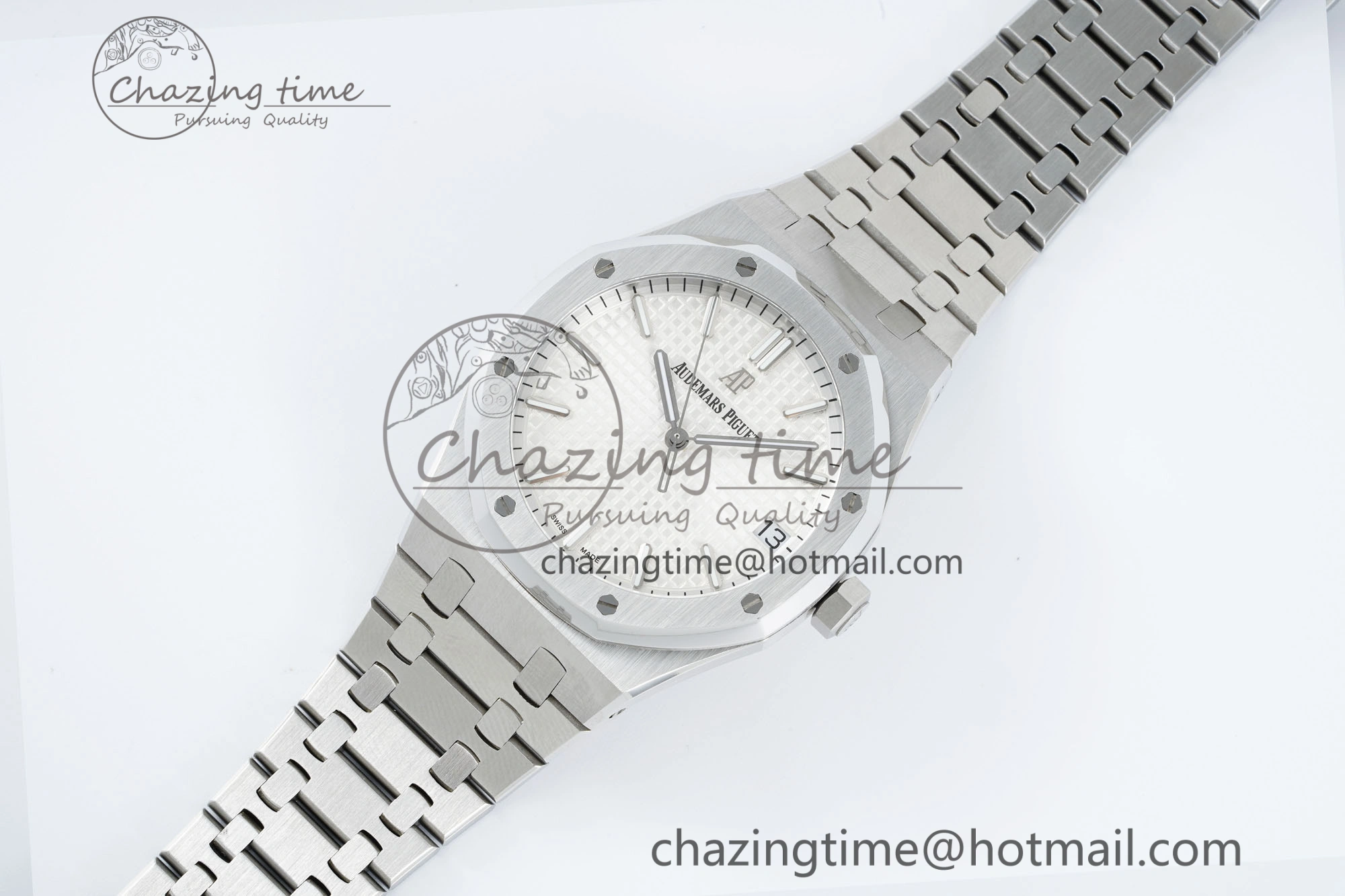Royal Oak 41mm 15500 SS IPF 1:1 Best Edition White Textured Dial on SS Bracelet SA4302 Super Clone