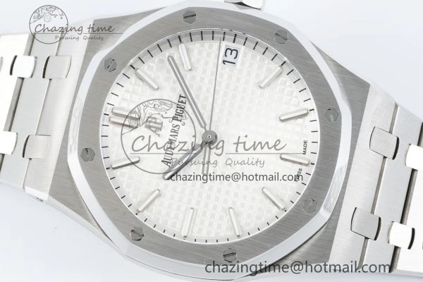 Royal Oak 41mm 15500 SS IPF 1:1 Best Edition White Textured Dial on SS Bracelet SA4302 Super Clone