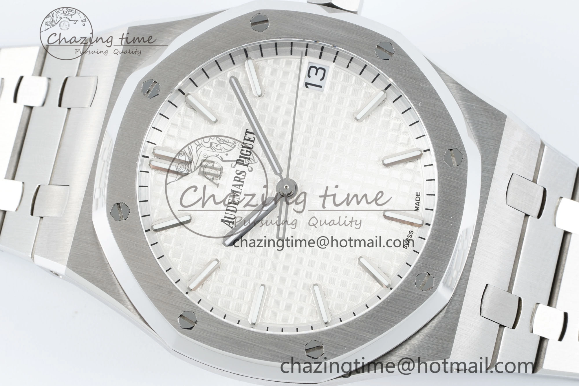 Royal Oak 41mm 15500 SS IPF 1:1 Best Edition White Textured Dial on SS Bracelet SA4302 Super Clone