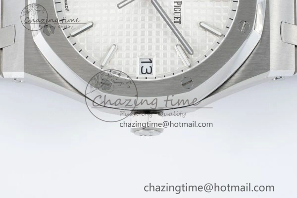 Royal Oak 41mm 15500 SS IPF 1:1 Best Edition White Textured Dial on SS Bracelet SA4302 Super Clone