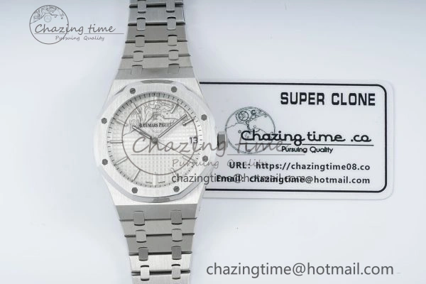 Royal Oak 41mm 15500 SS IPF 1:1 Best Edition White Textured Dial on SS Bracelet SA4302 Super Clone