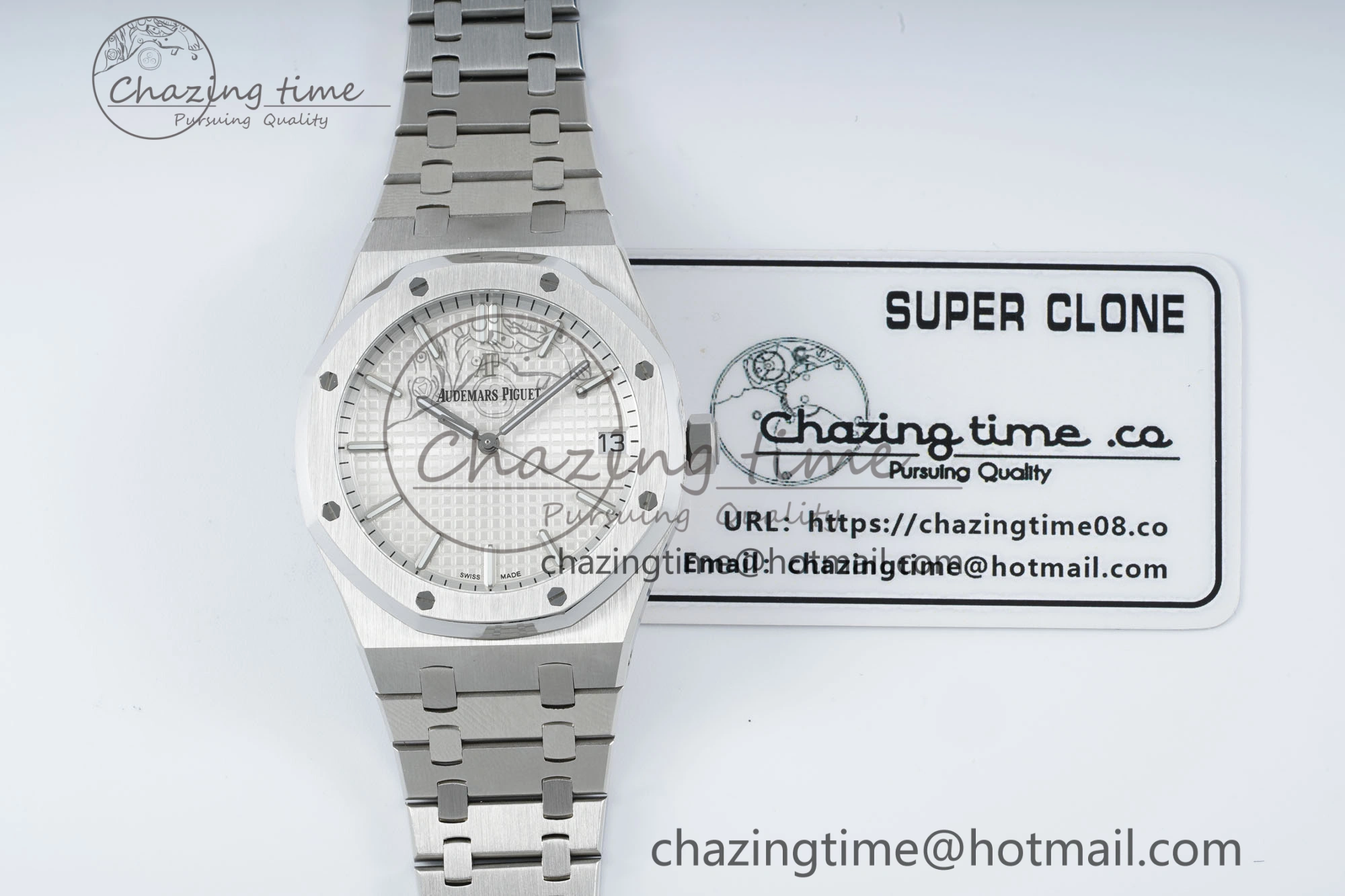 Royal Oak 41mm 15500 SS IPF 1:1 Best Edition White Textured Dial on SS Bracelet SA4302 Super Clone