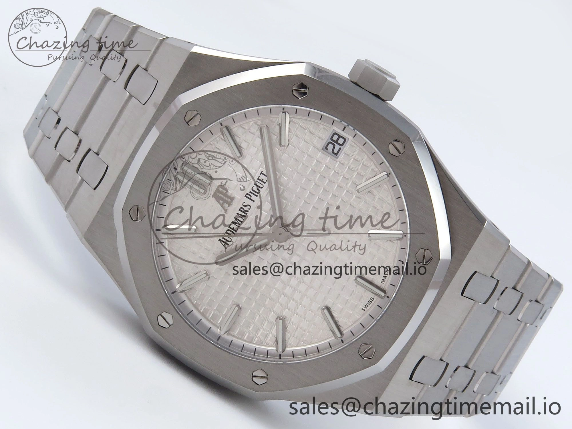 Royal Oak 41mm 15500 SS TKF 1:1 Best Edition White Dial on SS Bracelet SA4302 Super Clone