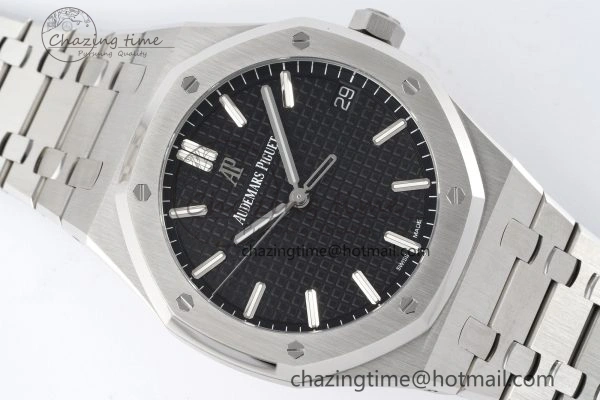 Royal Oak 41mm 15500 SS ZF 1:1 Best Edition Black Textured Dial on SS Bracelet A4302 Super Clone V3