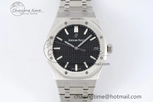 Royal Oak 41mm 15500 SS ZF 1:1 Best Edition Black Textured Dial on SS Bracelet A4302 Super Clone