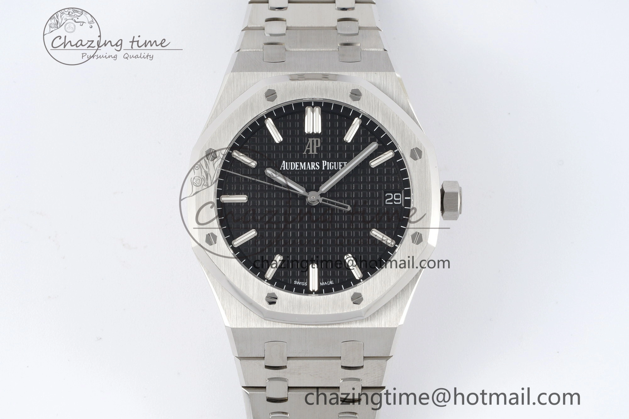 Royal Oak 41mm 15500 SS ZF 1:1 Best Edition Black Textured Dial on SS Bracelet A4302 Super Clone