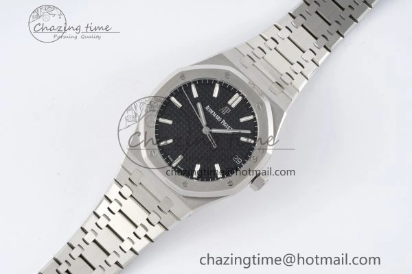 Royal Oak 41mm 15500 SS ZF 1:1 Best Edition Black Textured Dial on SS Bracelet A4302 Super Clone