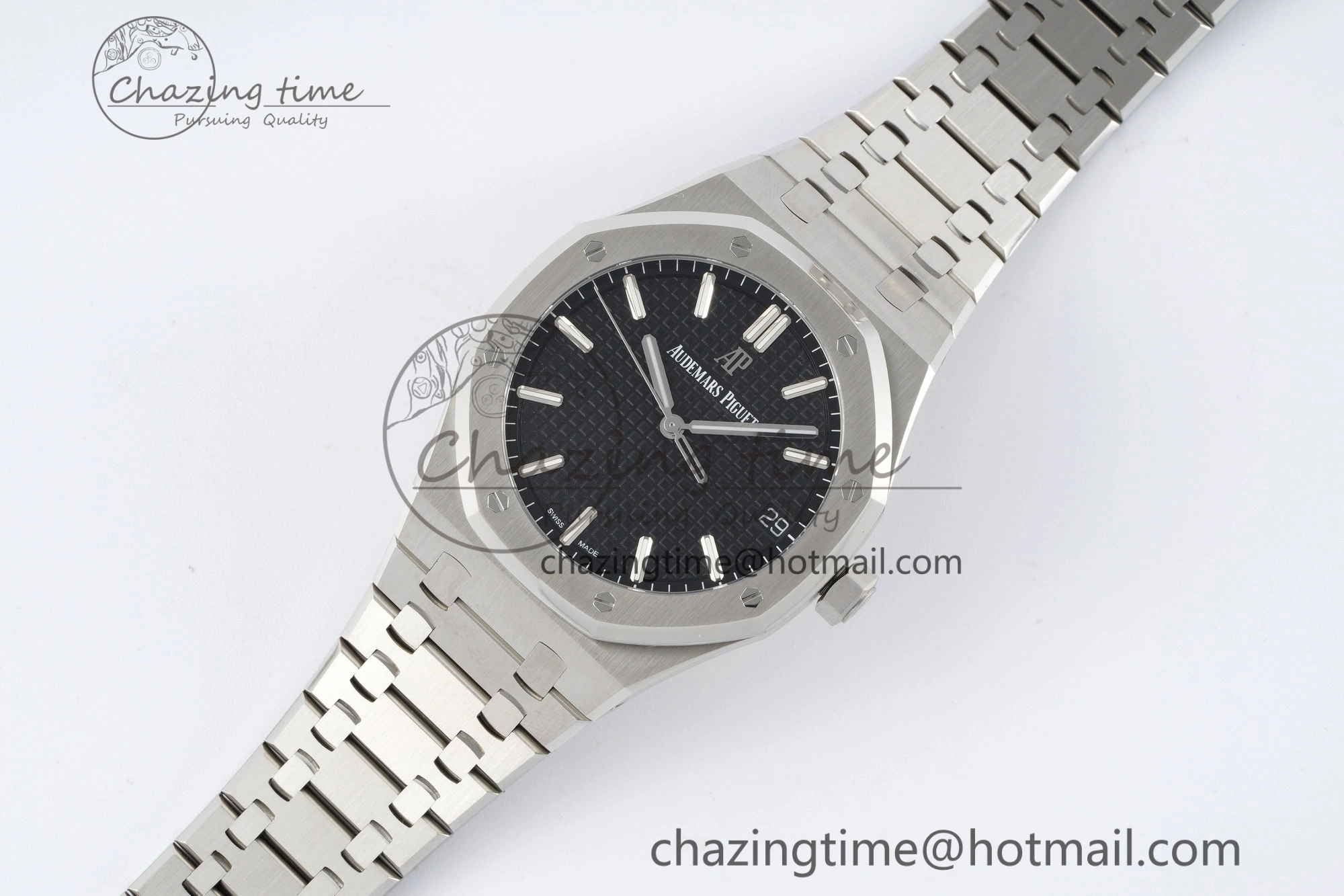 Royal Oak 41mm 15500 SS ZF 1:1 Best Edition Black Textured Dial on SS Bracelet A4302 Super Clone