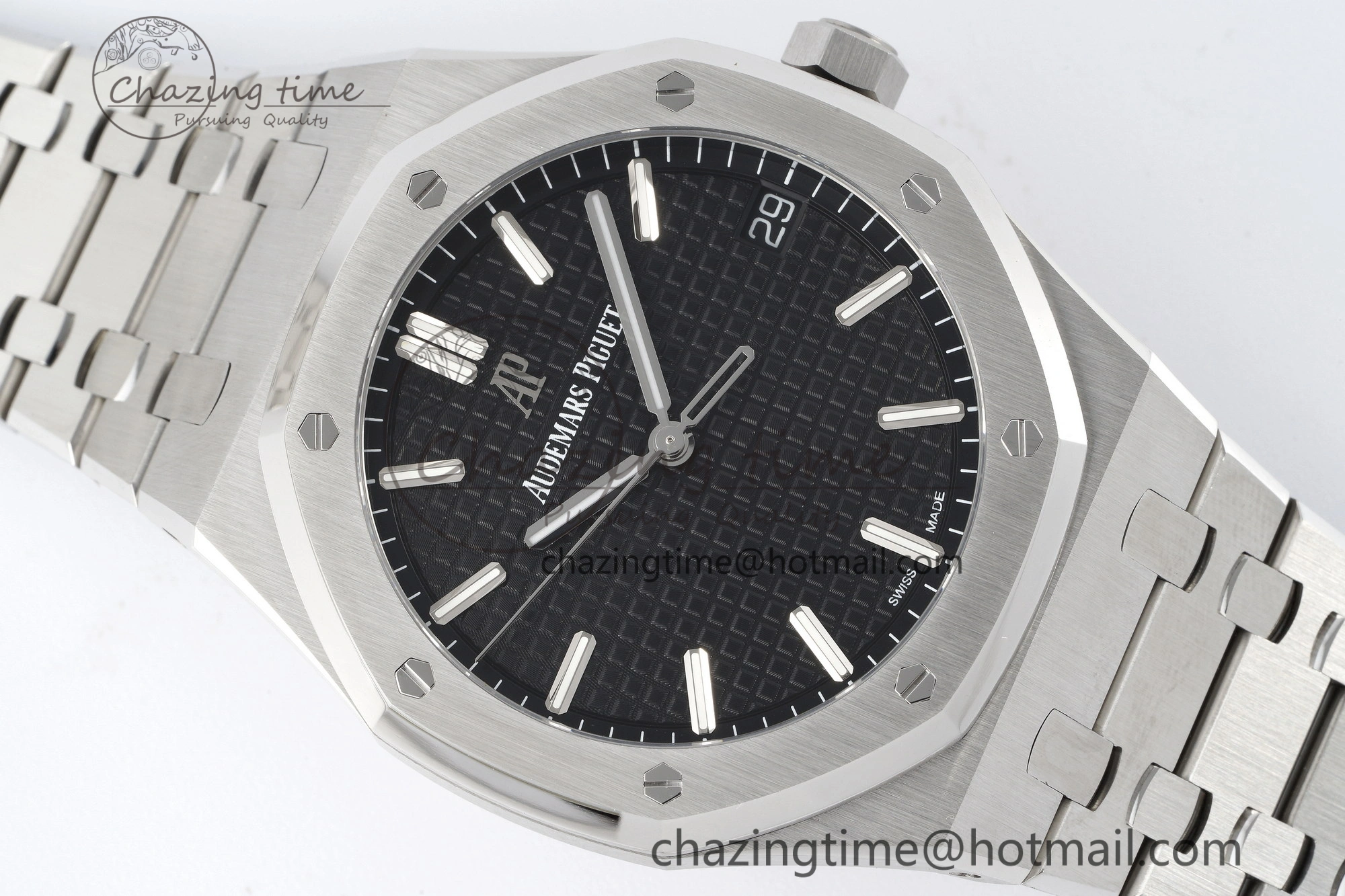 Royal Oak 41mm 15500 SS ZF 1:1 Best Edition Black Textured Dial on SS Bracelet A4302 Super Clone