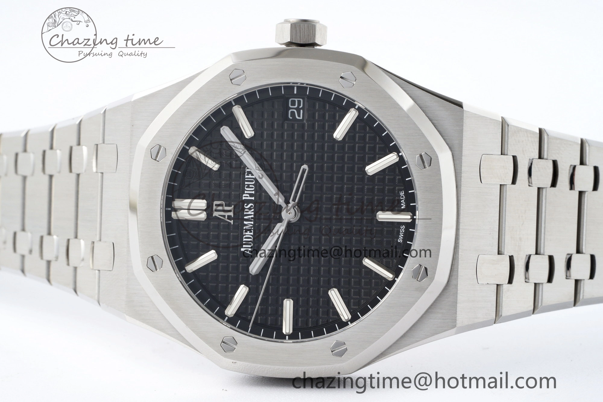 Royal Oak 41mm 15500 SS ZF 1:1 Best Edition Black Textured Dial on SS Bracelet A4302 Super Clone