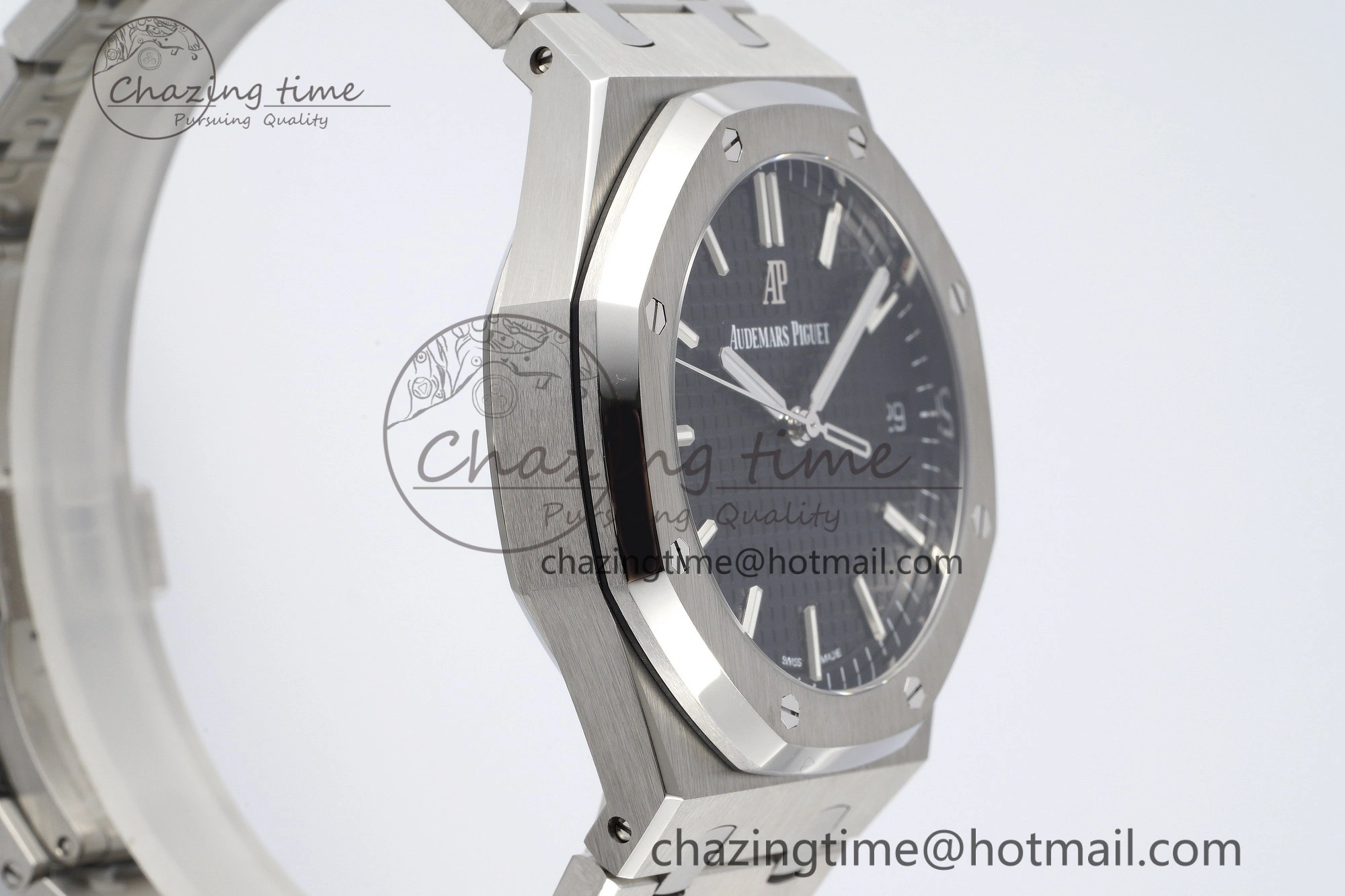Royal Oak 41mm 15500 SS ZF 1:1 Best Edition Black Textured Dial on SS Bracelet A4302 Super Clone