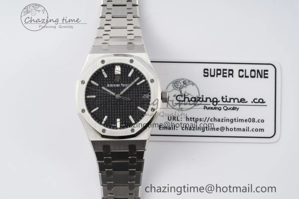 Royal Oak 41mm 15500 SS ZF 1:1 Best Edition Black Textured Dial on SS Bracelet A4302 Super Clone