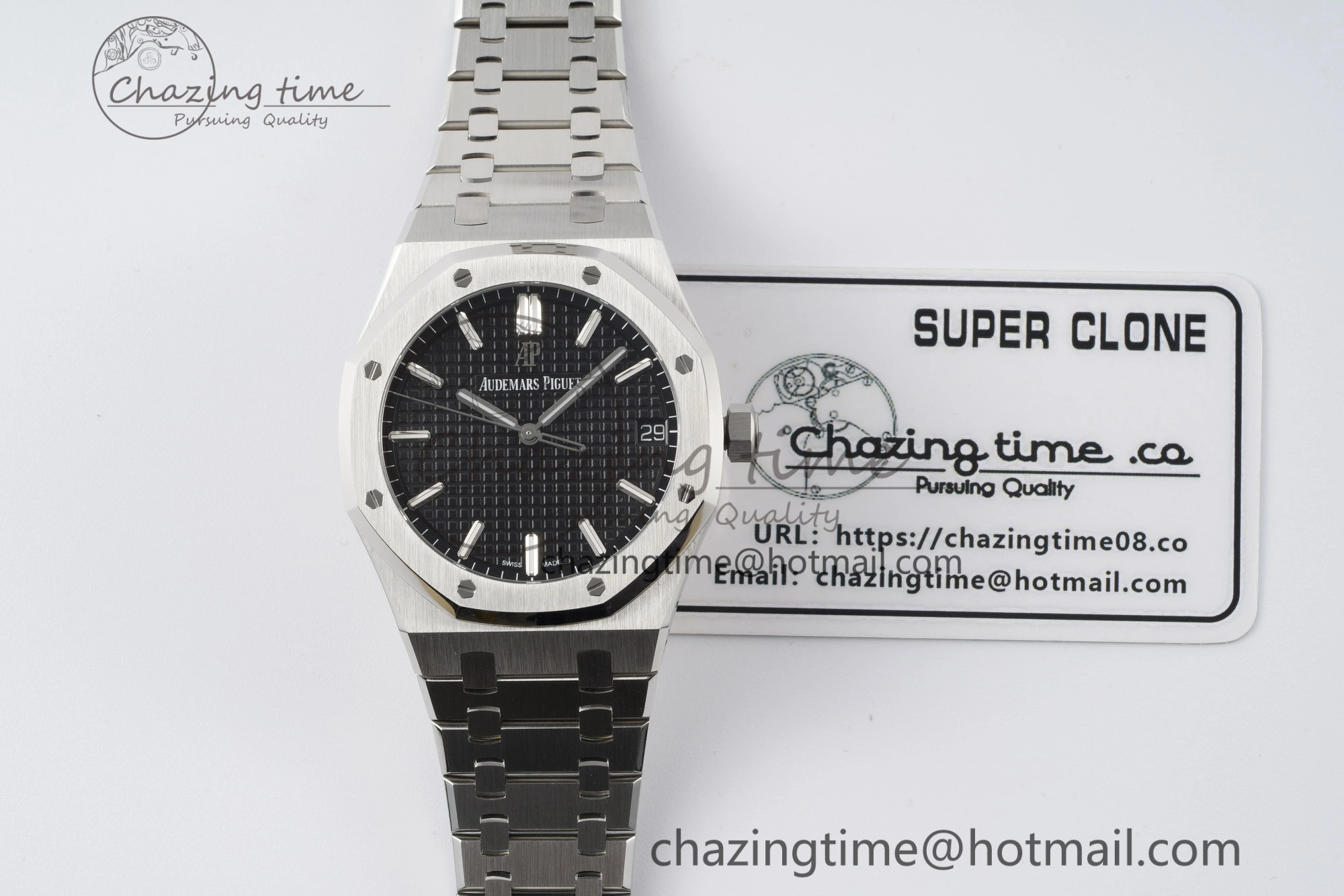 Royal Oak 41mm 15500 SS ZF 1:1 Best Edition Black Textured Dial on SS Bracelet A4302 Super Clone
