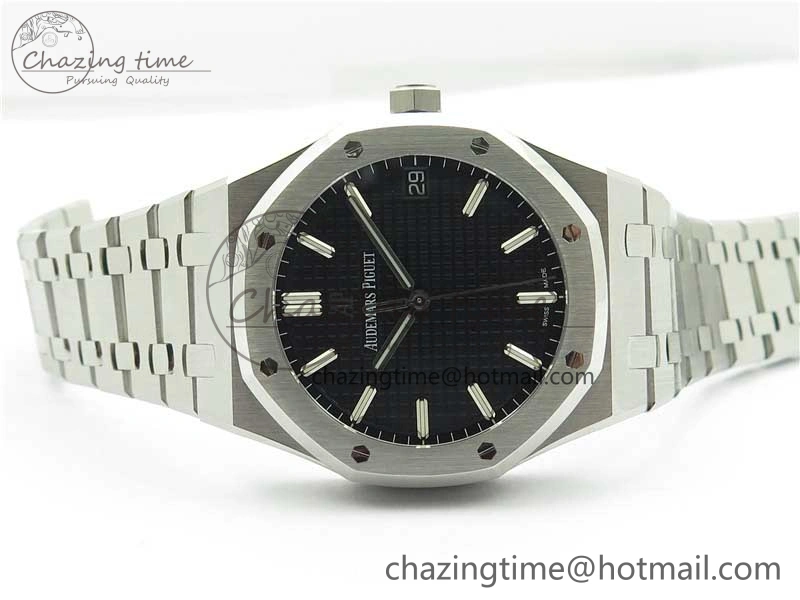 Royal Oak 41mm 15500 SS ZF 1:1 Best Edition Black Textured Dial on SS Bracelet A4302 V2 (Free Box)