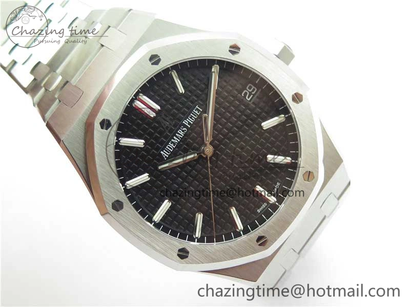 Royal Oak 41mm 15500 SS ZF 1:1 Best Edition Black Textured Dial on SS Bracelet A4302 V2 (Free Box)