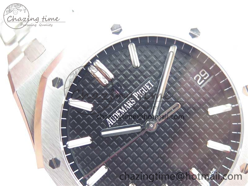 Royal Oak 41mm 15500 SS ZF 1:1 Best Edition Black Textured Dial on SS Bracelet A4302 V2 (Free Box)