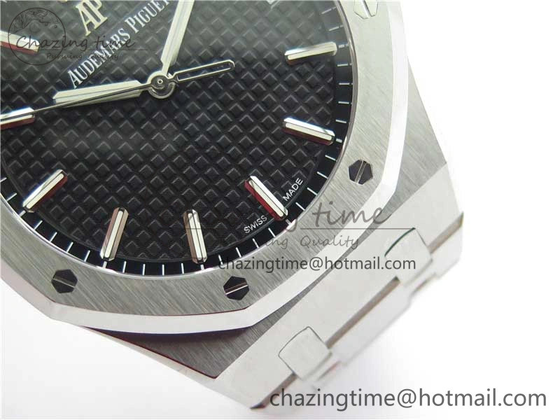 Royal Oak 41mm 15500 SS ZF 1:1 Best Edition Black Textured Dial on SS Bracelet A4302 V2 (Free Box)