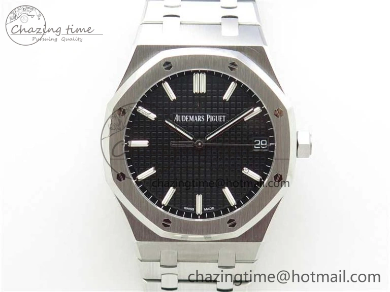 Royal Oak 41mm 15500 SS ZF 1:1 Best Edition Black Textured Dial on SS Bracelet A4302 V2 (Free Box)